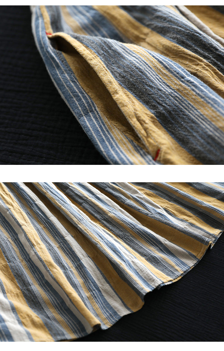 Literary Colorblock Striped A-line Skirt