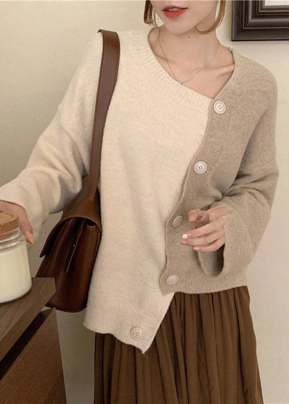 Beige Asymmetrical Button Knit Knit Winter Sweaters