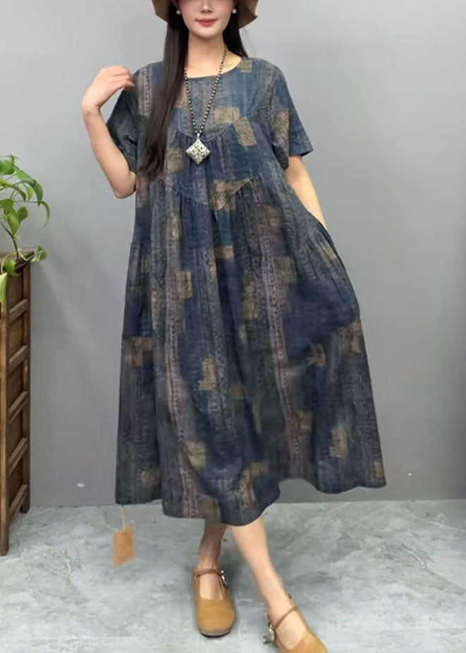 Navy Oversized Print Cotton Dress Summer