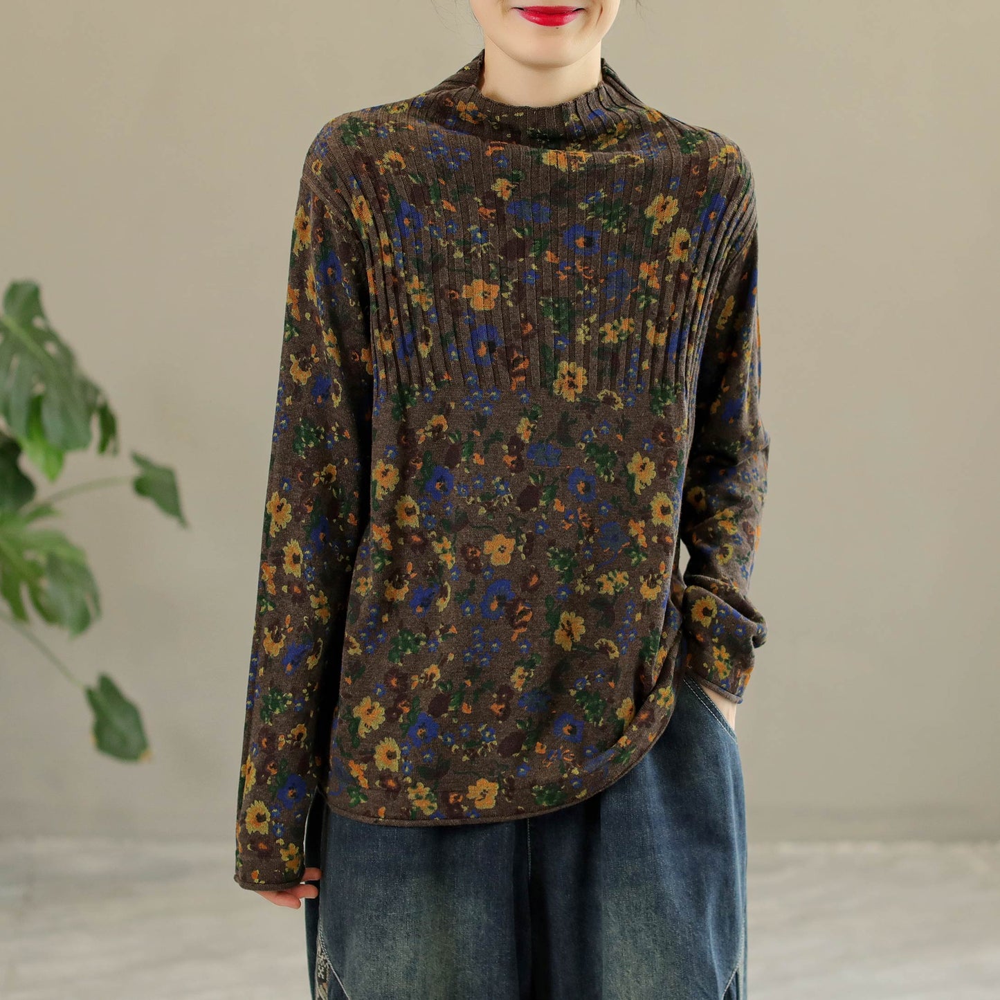 Retro Cotton High Collar Knitted Sweater