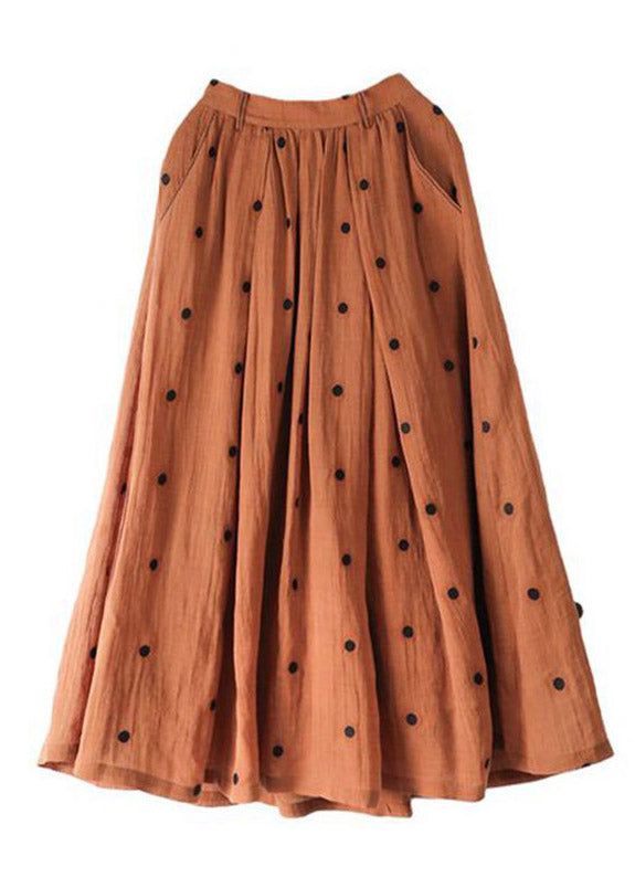 Retro Chocolate-flower4 Print Pockets Linen Skirt Summer