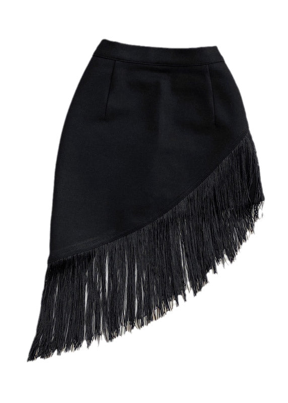 Black Asymmetrical Tassel High Waist Skirt Summer