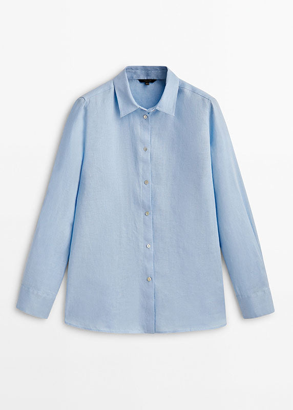 Brief Baby Blue Peter Pan Collar Button Shirt Fall