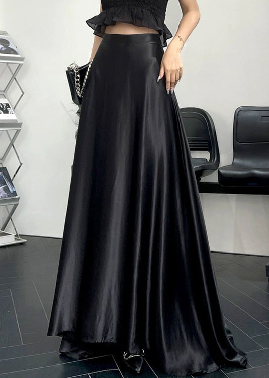 New Black High Waist Silk Maxi Skirts Summer