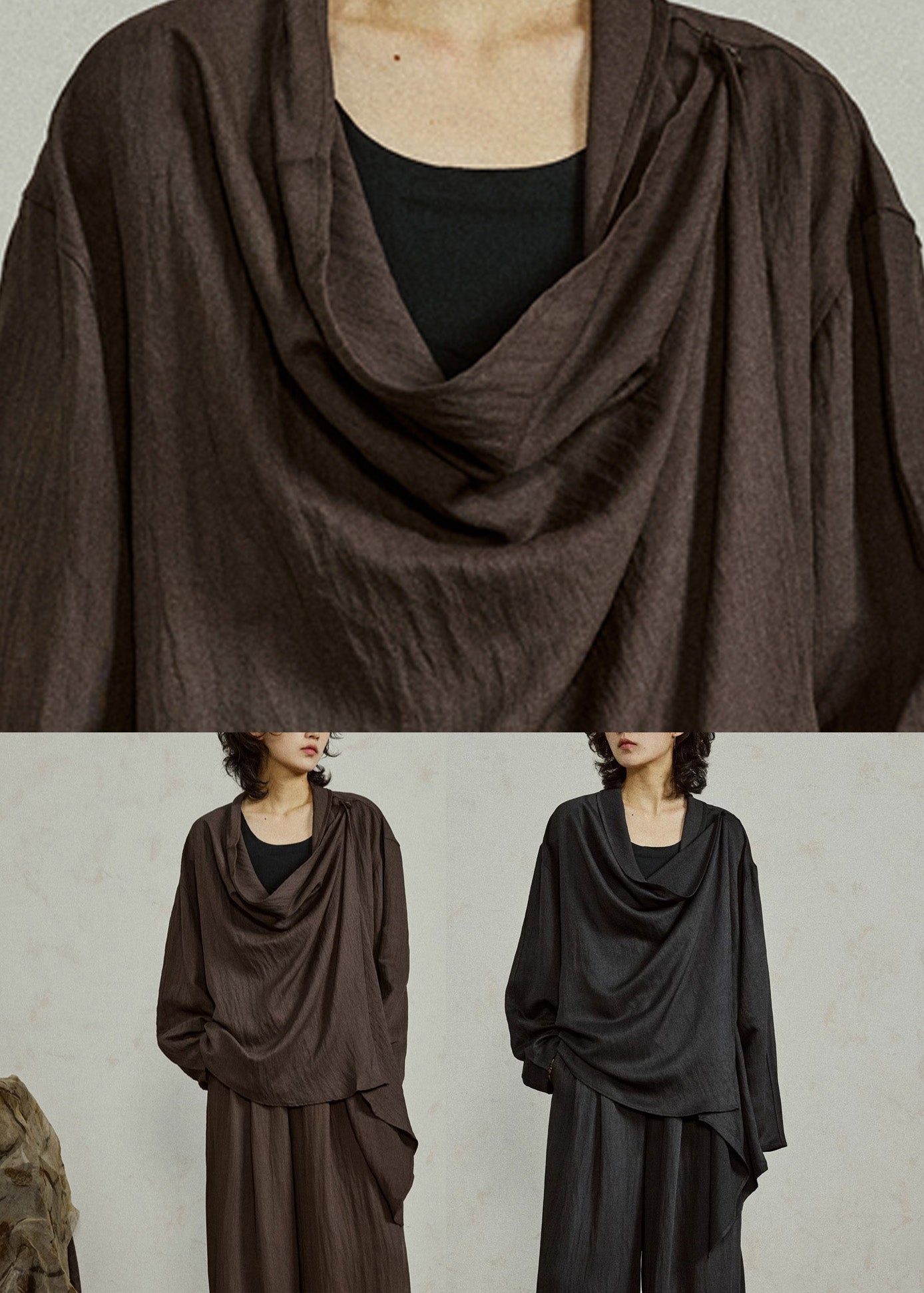 Loose Black Asymmetrical Top Tops Fall