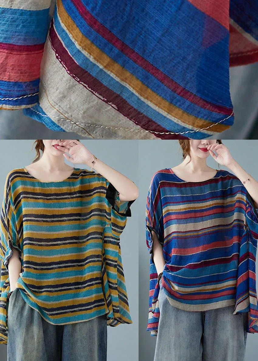 Handmade Purple Asymmetric Striped T-shirt