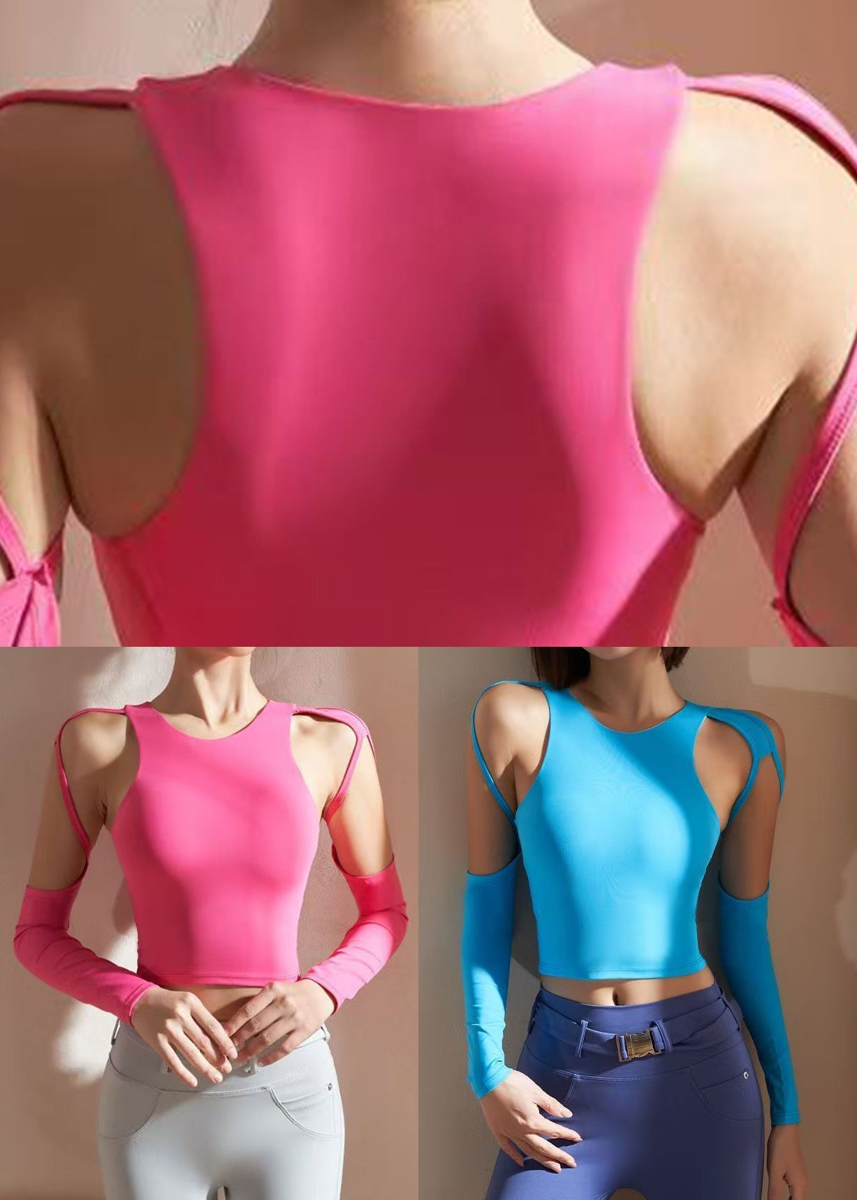 Blue O-neck Long Sleeve Yoga Tops