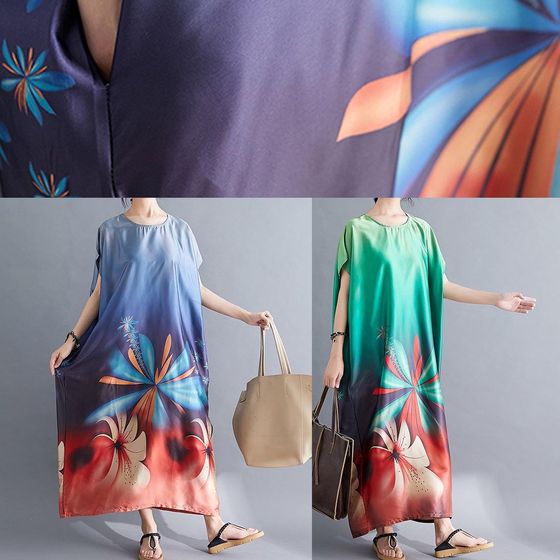 Batwing Sleeve Wardrobes Pattern Green Prints Maxi Dresses Summer