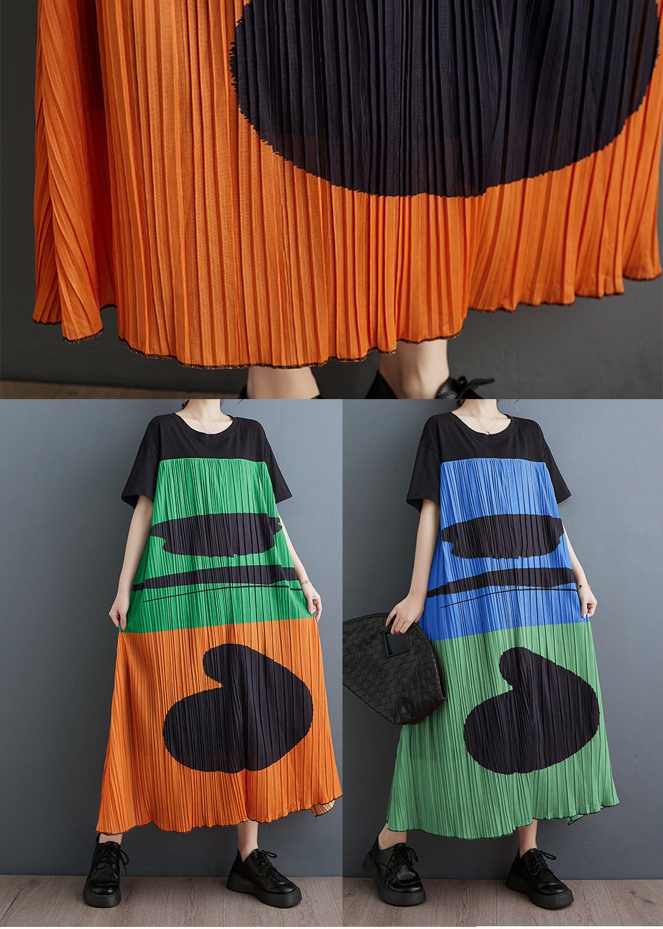 Diy Blue Oversized Patchwork Print Cotton Maxi Dress Summer