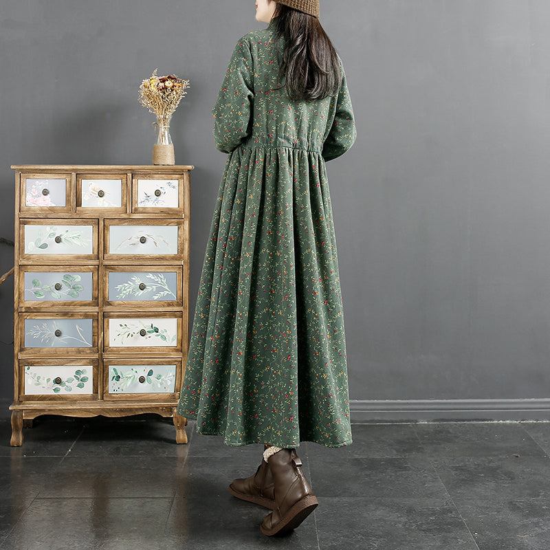 Winter Retro Furred Cotton Linen Dress