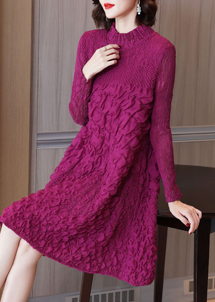Rose O-neck Embroidered Long a Line Dresses Long Sleeve