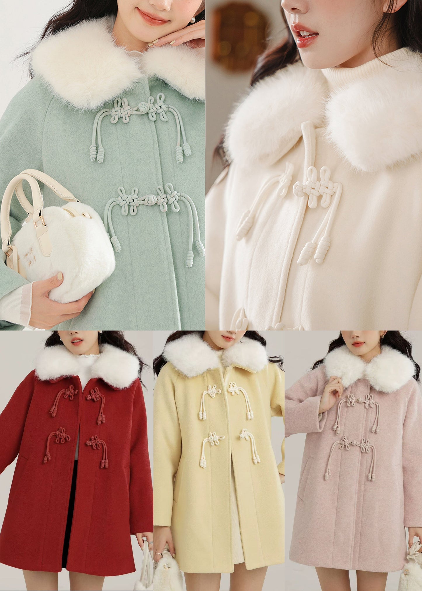 Lake Green Fur Collar Oversized Woolen Coat Winter