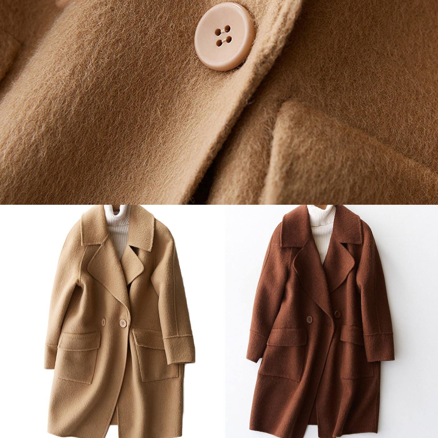 Loose Fitting Winter Jackets Big Pockets Coats Beige Wool Coat