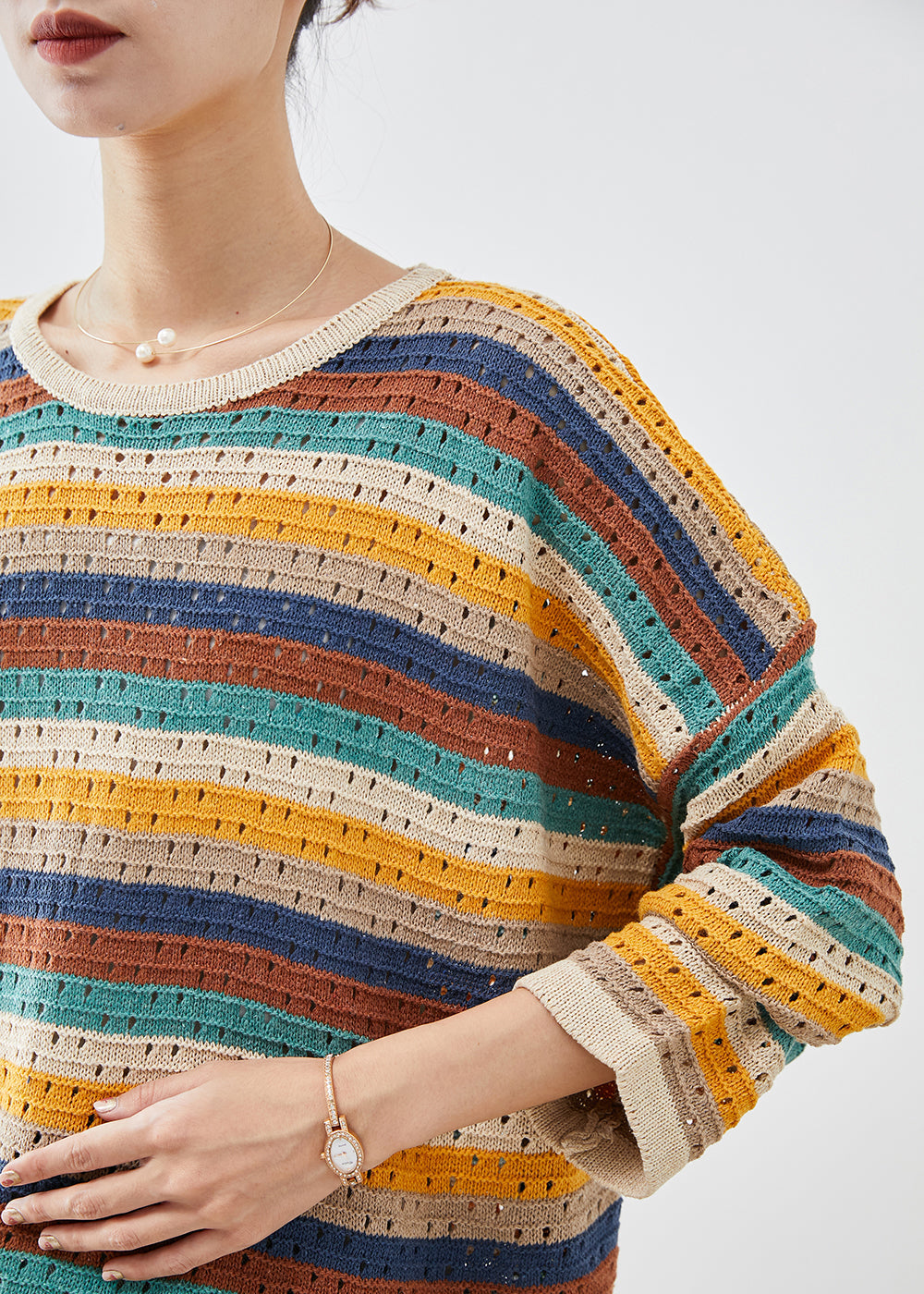 Colorblock Oversized Striped Knit Top Fall