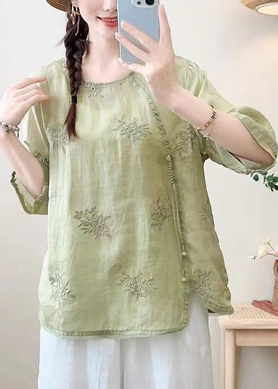 Brick Red Tassel Embroidered Cotton Top Summer