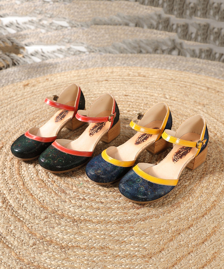 Navy Splicing Buckle Strap Sheepskin Chunky Sandals