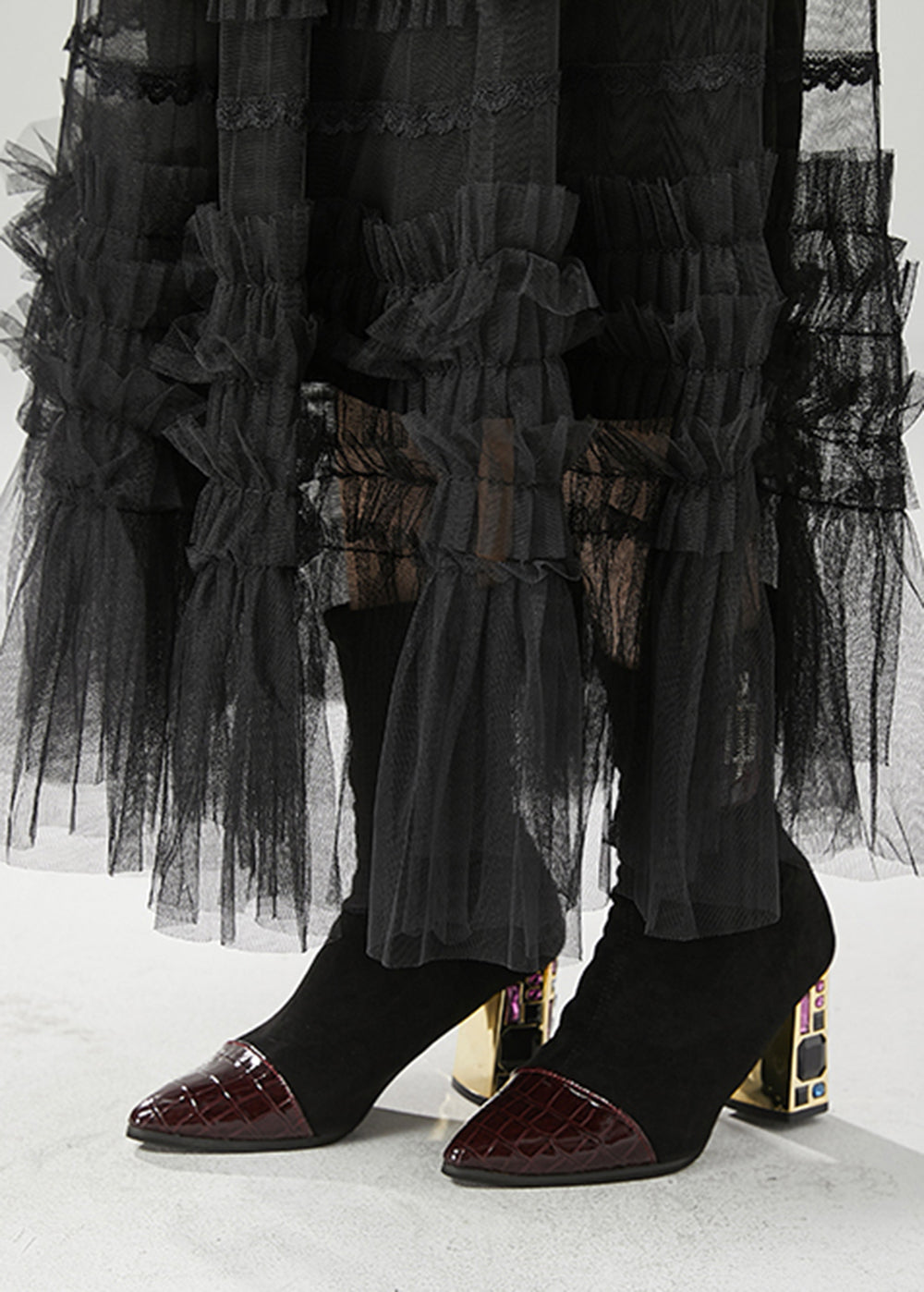 Black Ruffled Tulle Vacation Skirts Fall