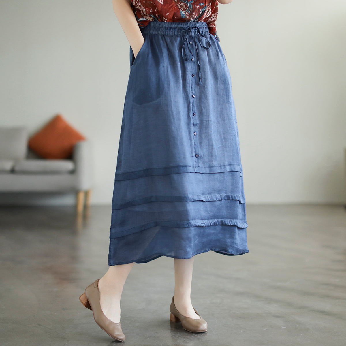 Retro A-line Cozy Patchwork Linen Skirt