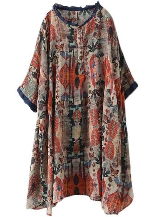 -red Ramie Print Shirt