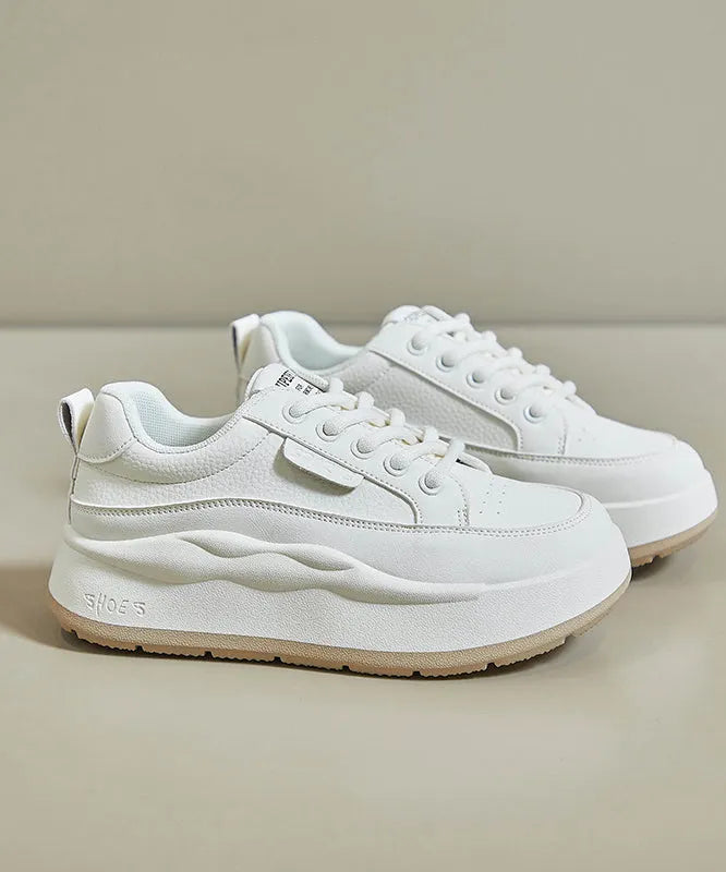 White Splicing Lace Up Platform High Wedge Heels Shoes