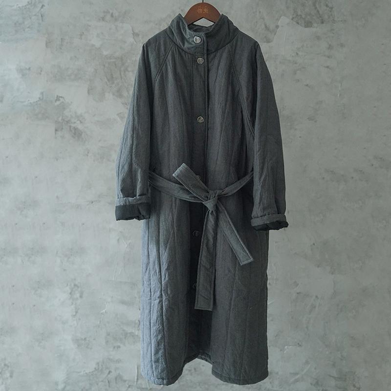 Winter Retro Quilted Lacing Belt Loose Cotton Overcoat