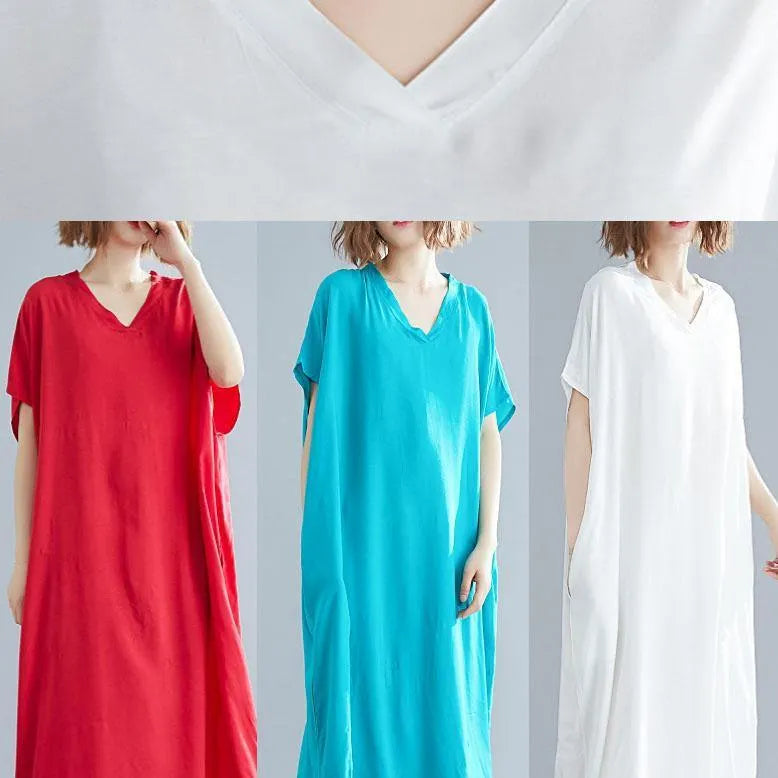Diy Blue Green Linen Clothes for V Neck Pockets Maxi Summer Dresses