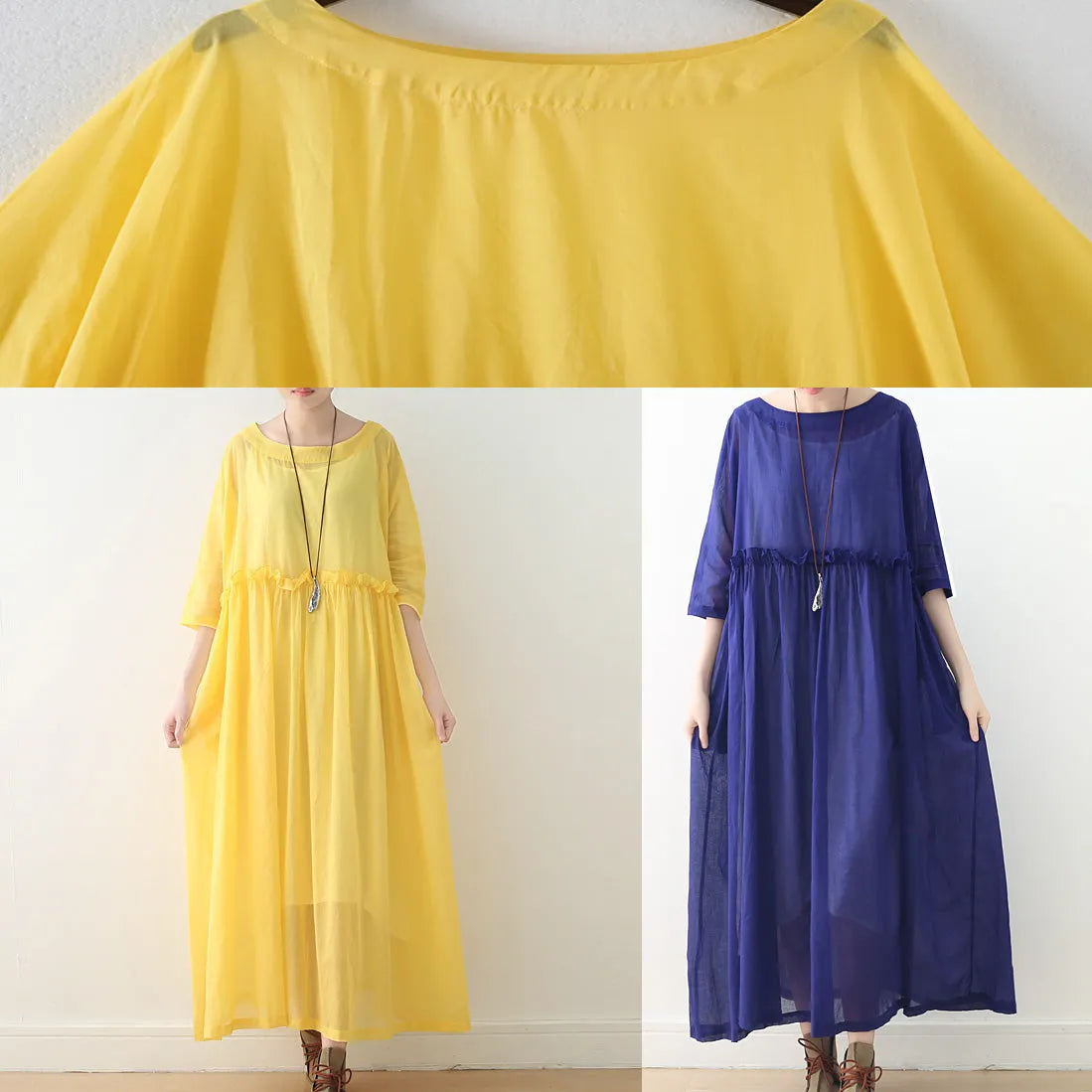 O Neck Half Sleeve Cotton Dresses Stitches Ideas Yellow Art Dress Spring