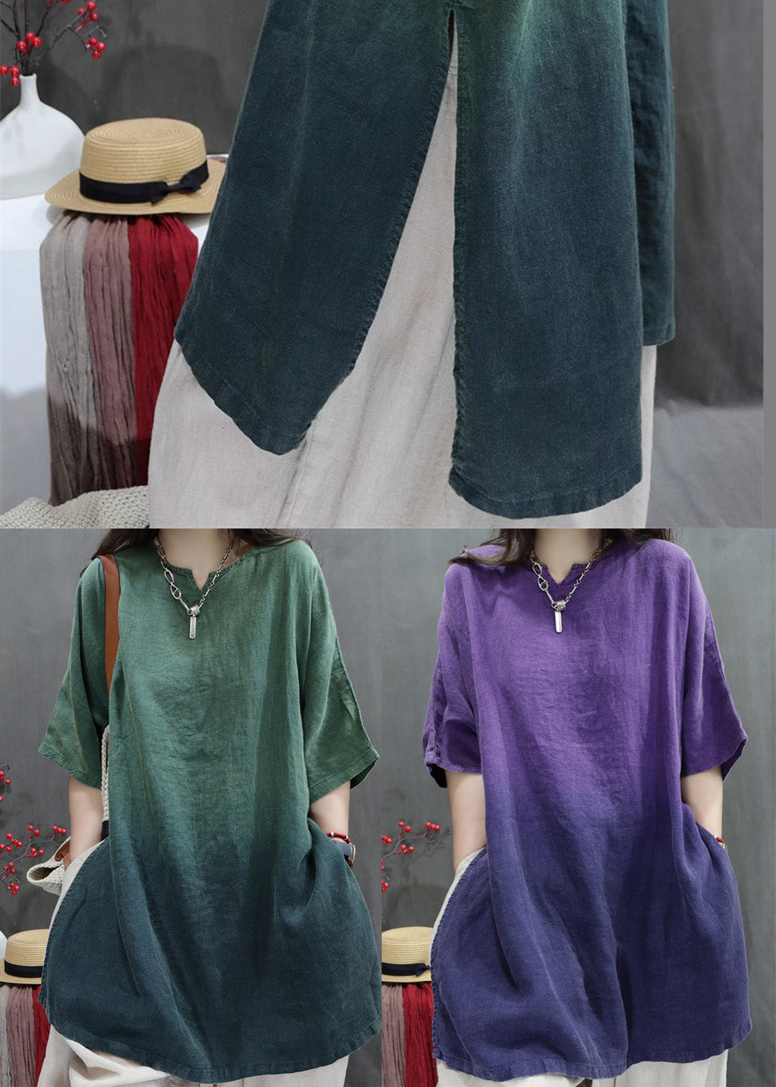 Purple Oversized Tie Dye Linen Top Summer