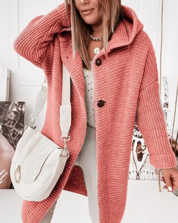 Hooded Buttons Sweater Coat