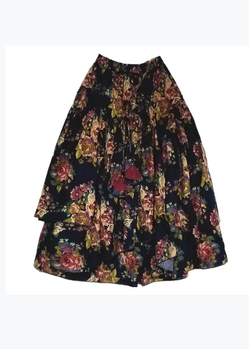 Style Printed Cotton Large Hem Asymmetrical Skirt Spring