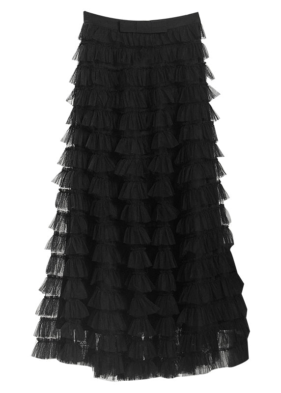 Black Patchwork Tulle Skirt Spring
