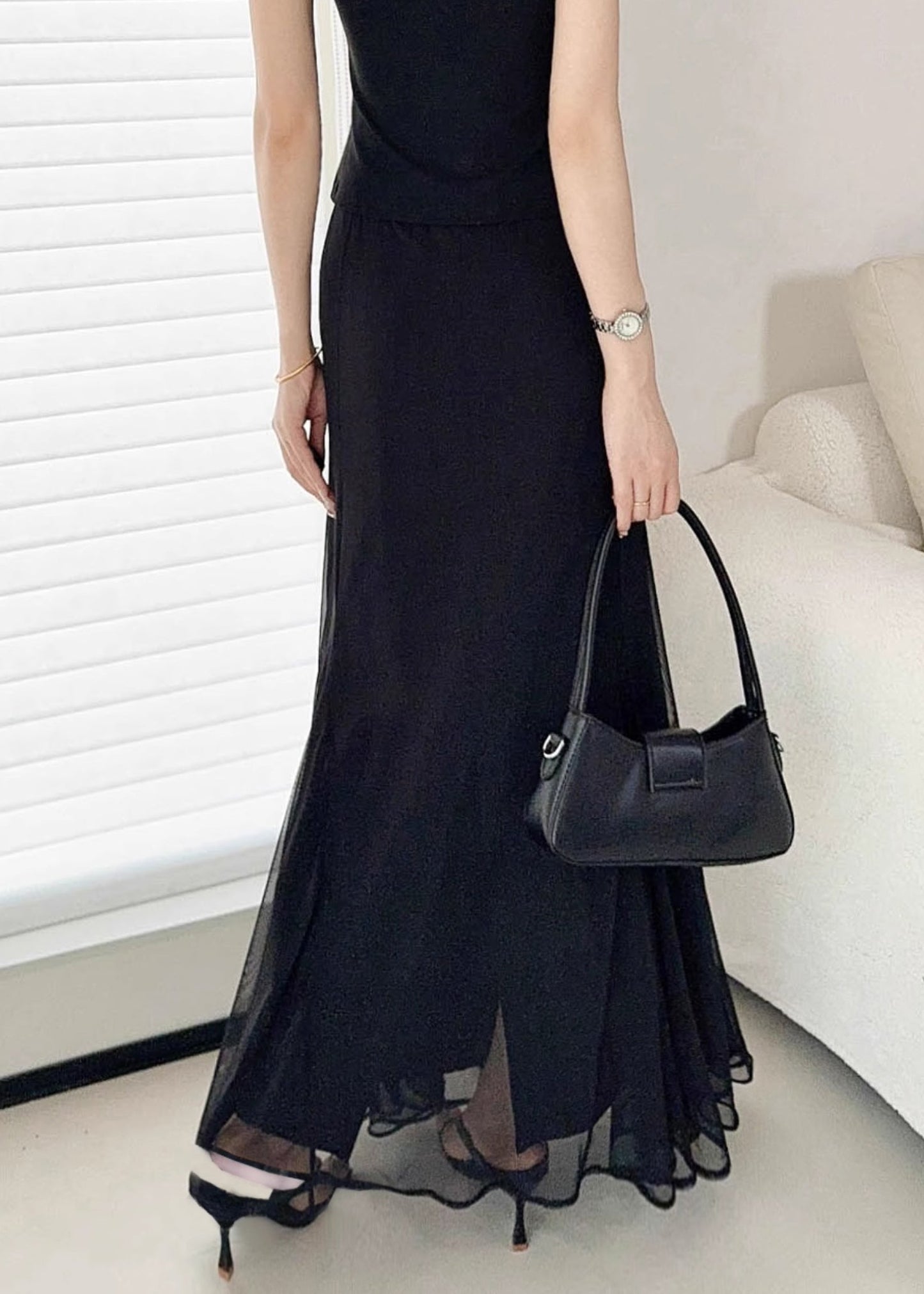 Slim Fit Black High Waist Tulle Skirt Summer
