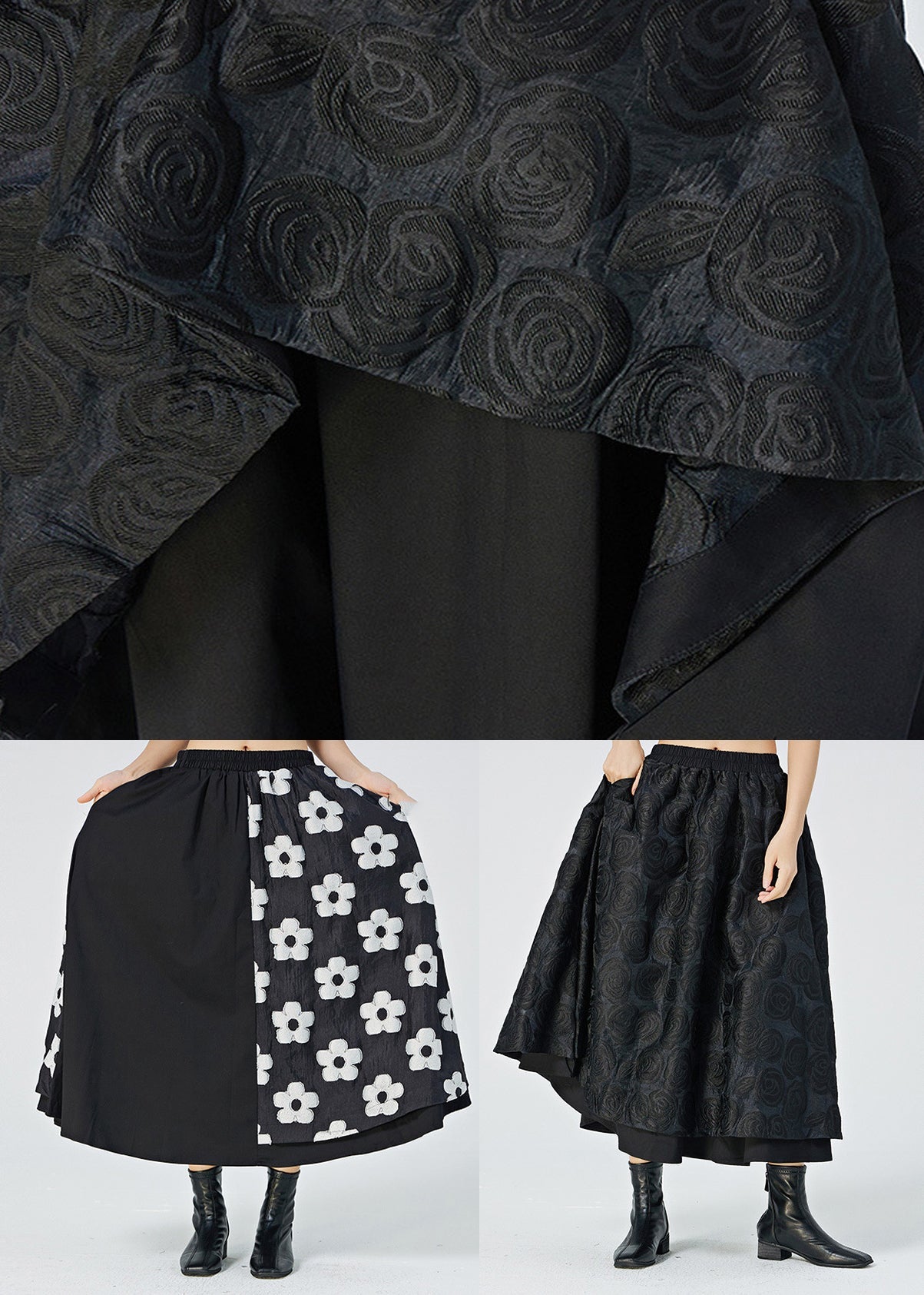Black Elastic Waist Maxi Skirt