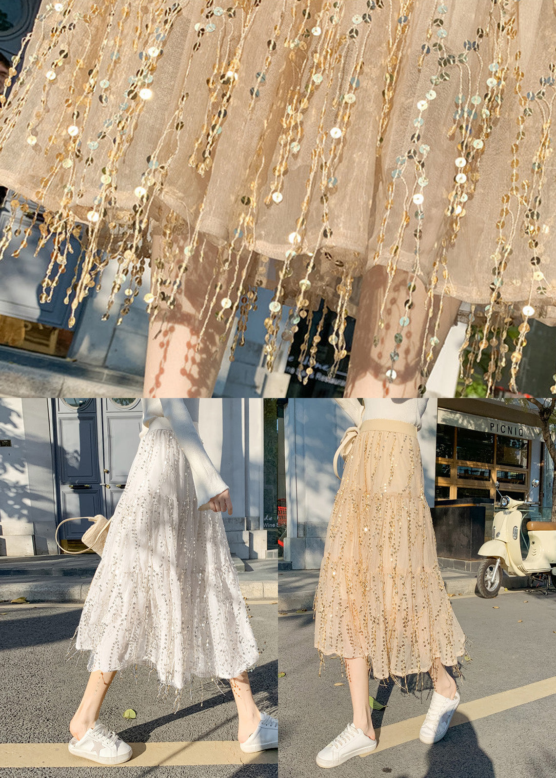 White High Waist Tassel Tulle a Line Skirts Spring