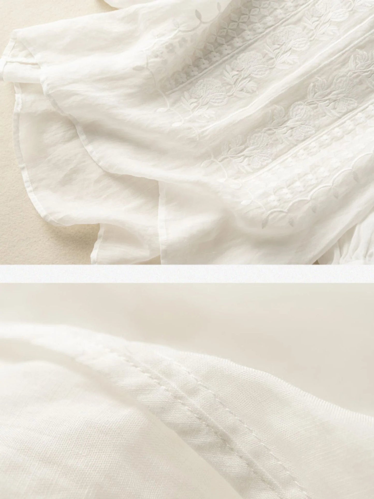 Embroidered Round Neck Half Sleeve Linen Tee Top
