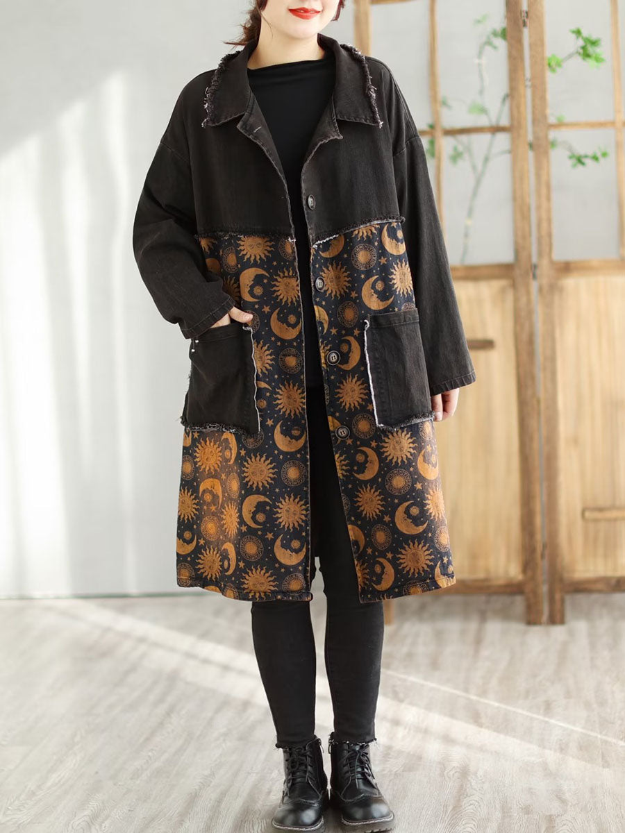 Spring Spliced Plaid Pocket Denim Coat