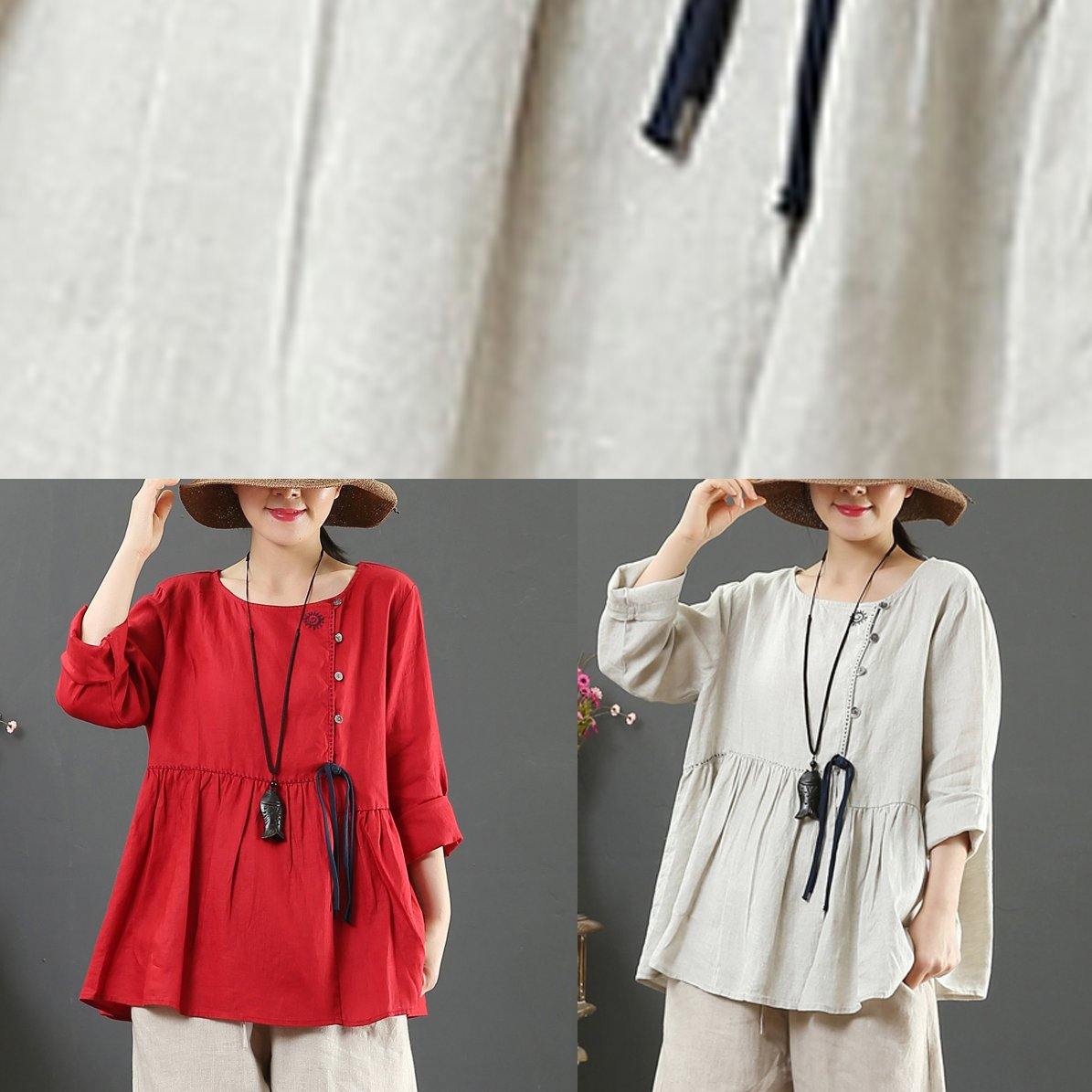 Diy O Neck Cinched Shirts Sewing Red Top