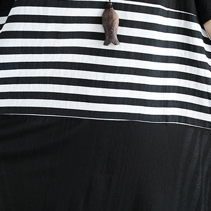 Boutique Black Cotton Knee Dress Loose Fitting Cotton Clothing Dresses Fine Short Sleeve O Neck Asymmetrical Design Knee Dresses