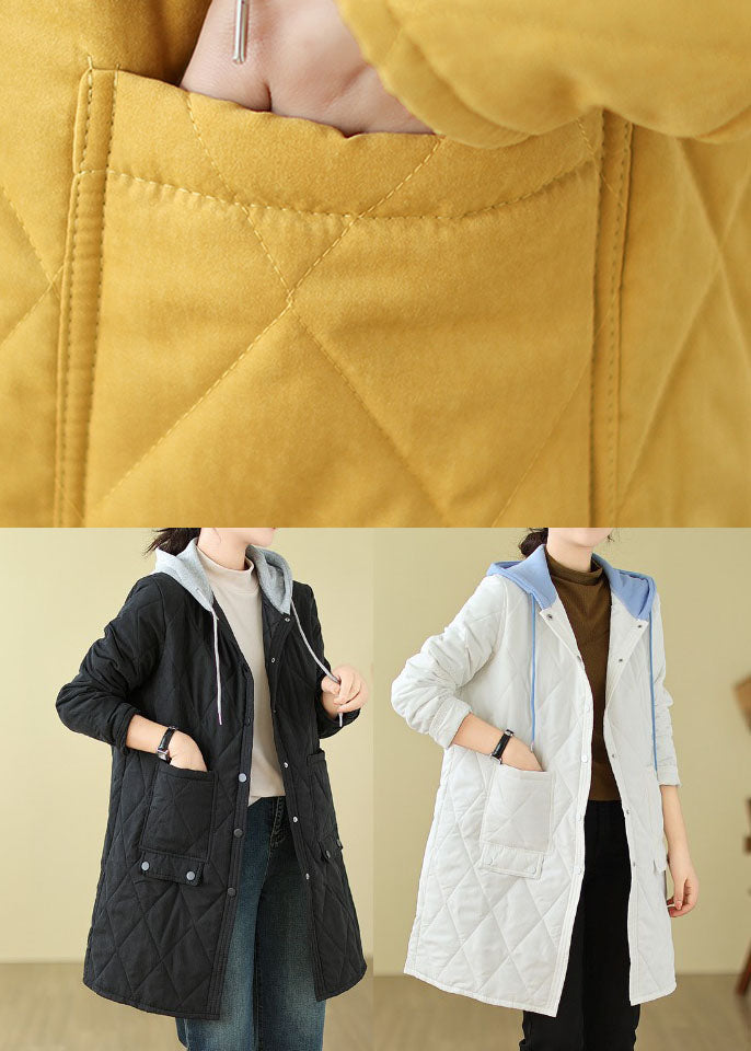 Black Pockets Fine Cotton Filled Hooded Coat Winter