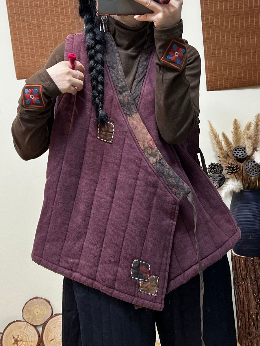 Winter Style Patch Loose Belt V-neck Vest