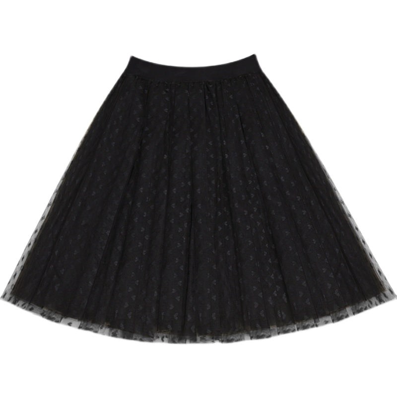 Black Dot Tulle Box Pleats Skirts Summer