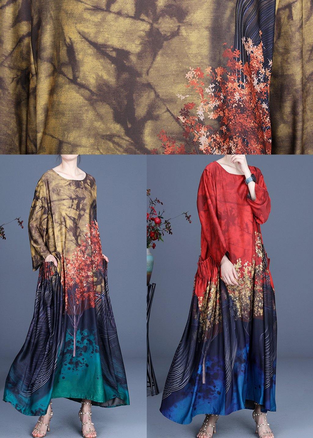 French Red Print Asymmetrical Design Summer Vacation Dresses