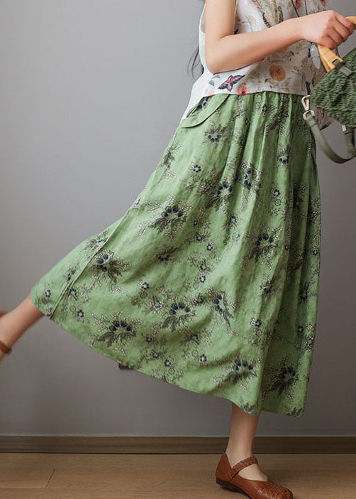 Organic Green Elastic Waist Print Cotton Skirts Spring