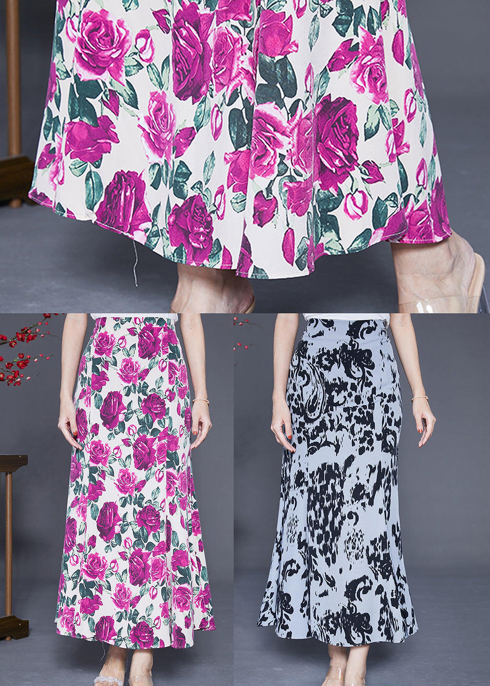 Boutique Rose High Waist Chiffon Skirts Summer