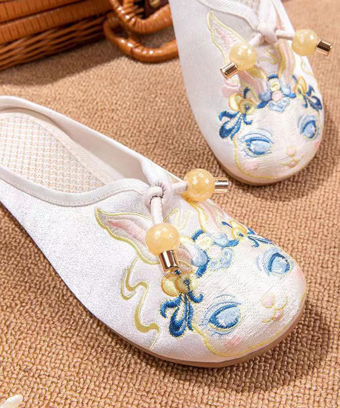White Embroideried Splicing Flat Slippers Shoes