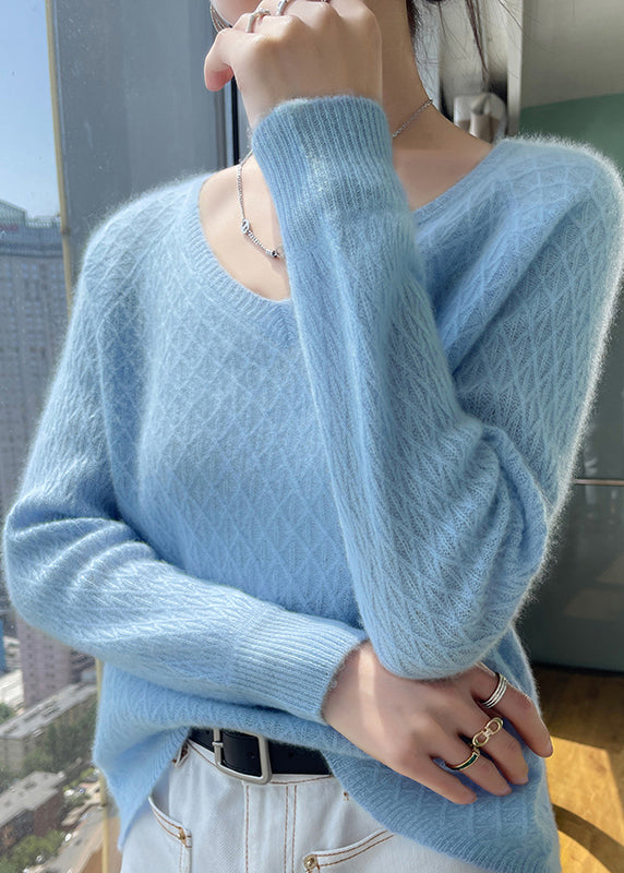 Versatile Pink V Neck Knit Sweaters Top Winter