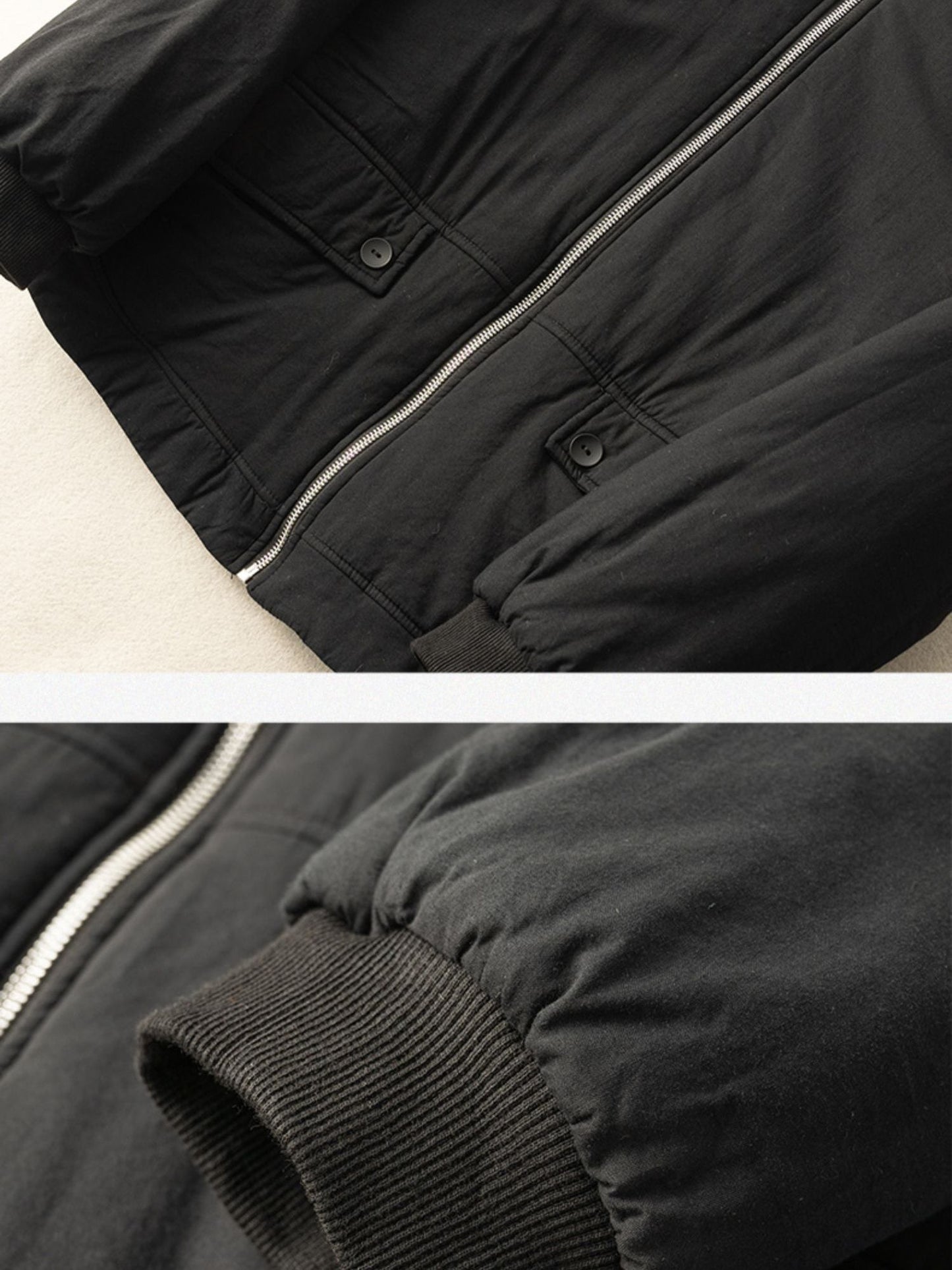 100% Natural Fabric Zipper Round Neck Long Sleeve Coat