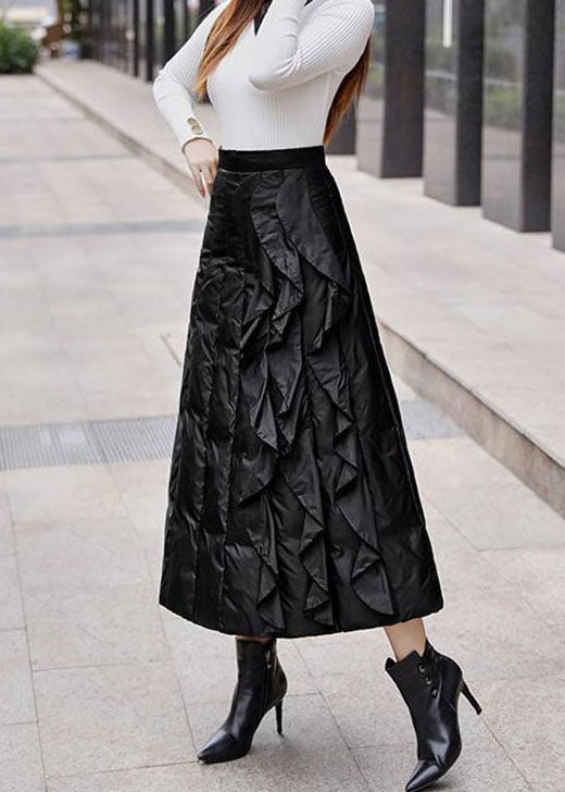 Organic Black Ruffled Thick Fine Cotton Filled Skirts Winter