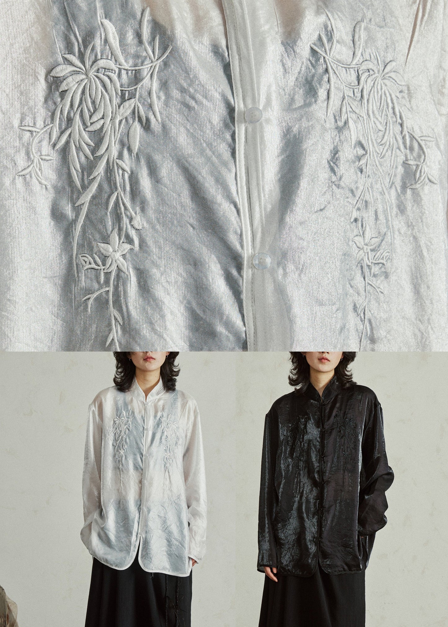 Black Stand Collar Sheer Organza Top Fall