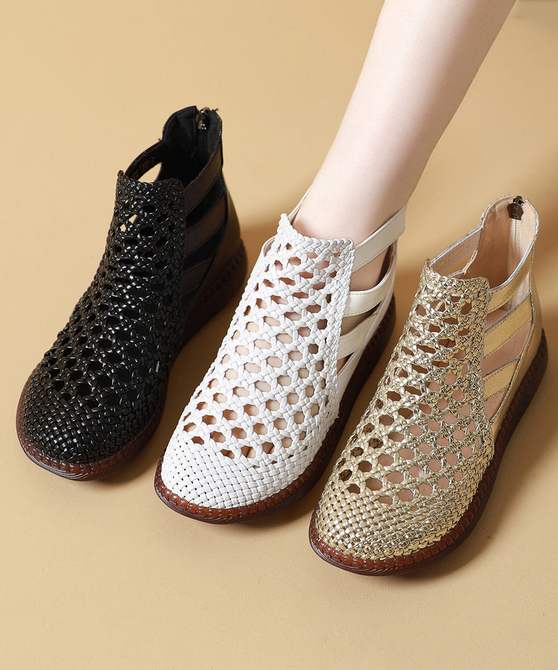 White Hollow Out Sandals Boots Knit Fabric Splicing